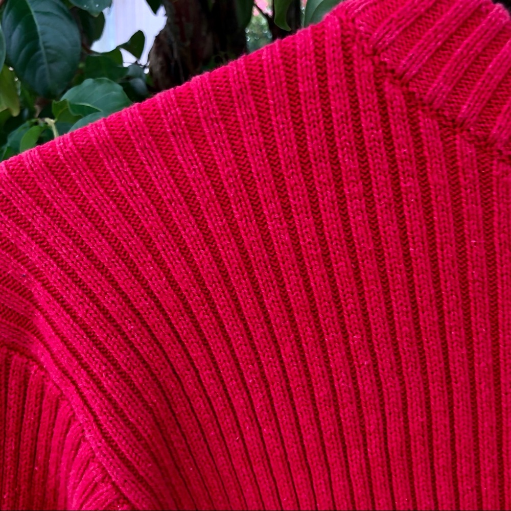 Y2K Ribbed Sweater Chunky Knit Red Cotton Top - Picture 2 of 7